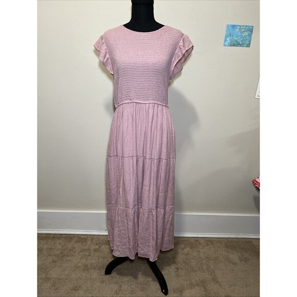 August Sky Women's Pink Tiered Ruffle Dress Size Large Soft Ballerinacore - Picture 2 of 6